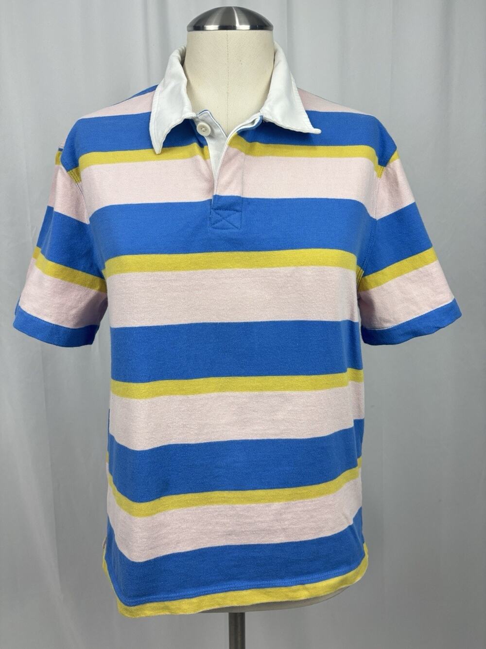 BANANA REPUBLIC Blue/Pink Stripe Rugby Polo Shirt Size S Preppy Sporty